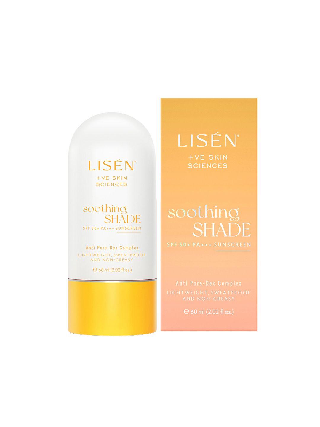 lisen soothing shade spf 50 + pa +++ sunscreen lightweight sweat-proof & non-greasy 60 ml
