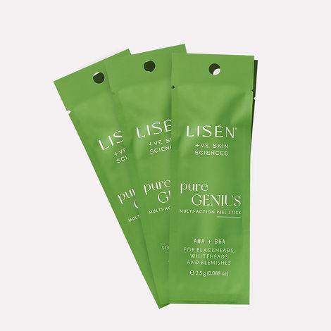 lisen pure genius - multi - action peel stick, pack of 3 | formulated with aha and bha for blackheads, whiteheads (women & men)