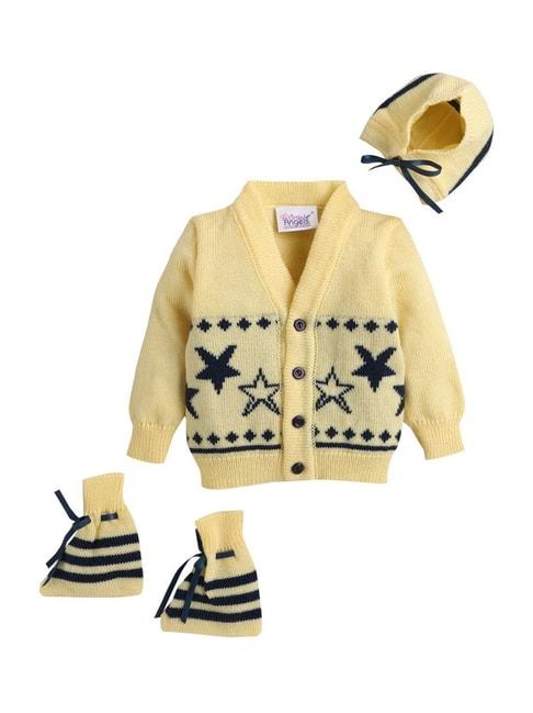 little angels kids beige & navy printed full sleeves sweater set