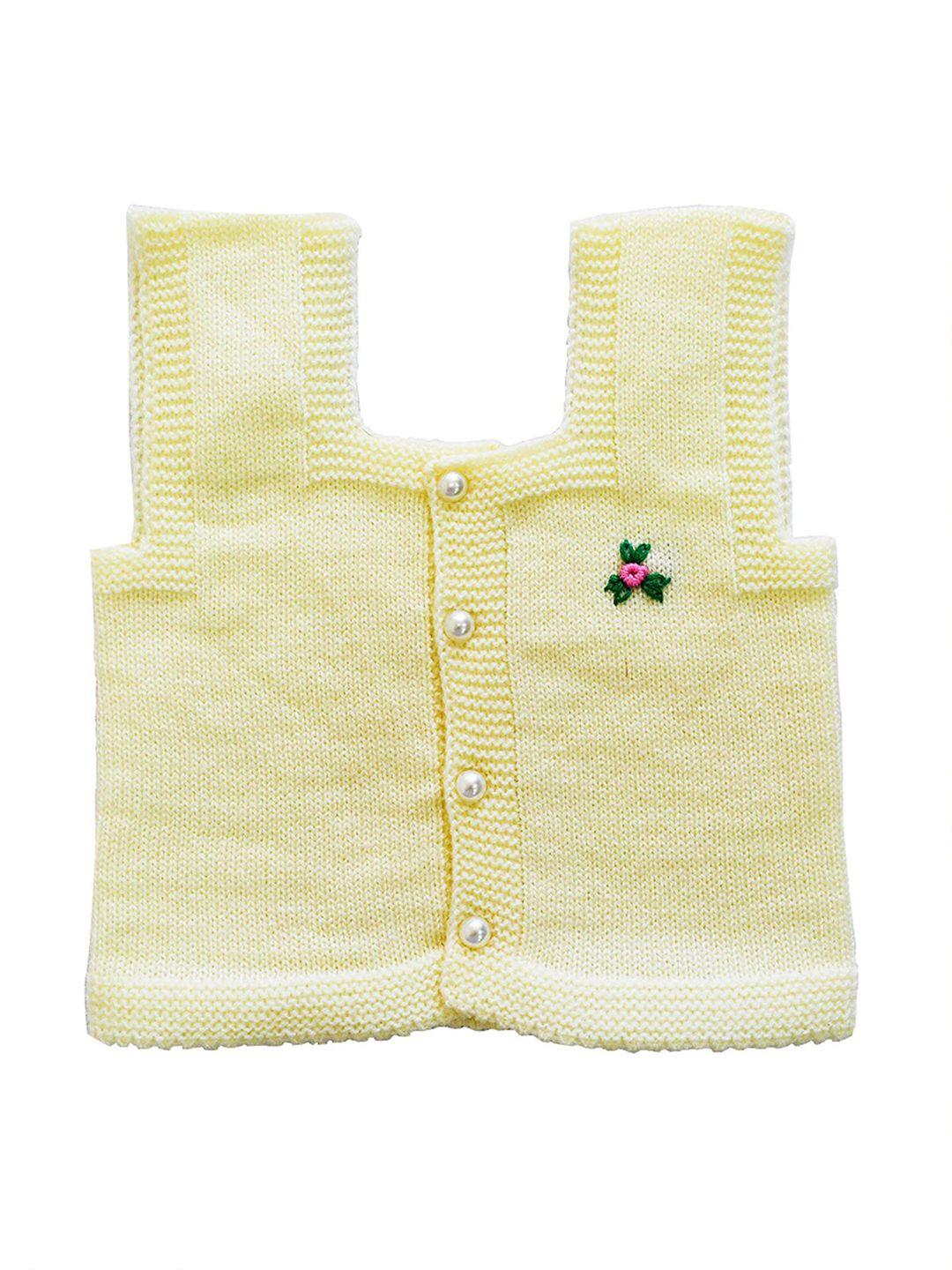little angels unisex kids cream-coloured & green embroidered sweater vest