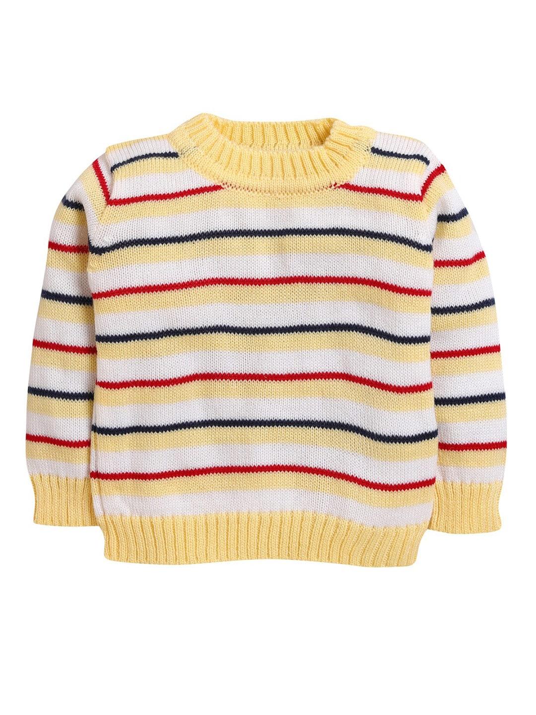 little angels unisex kids white & yellow striped pullover