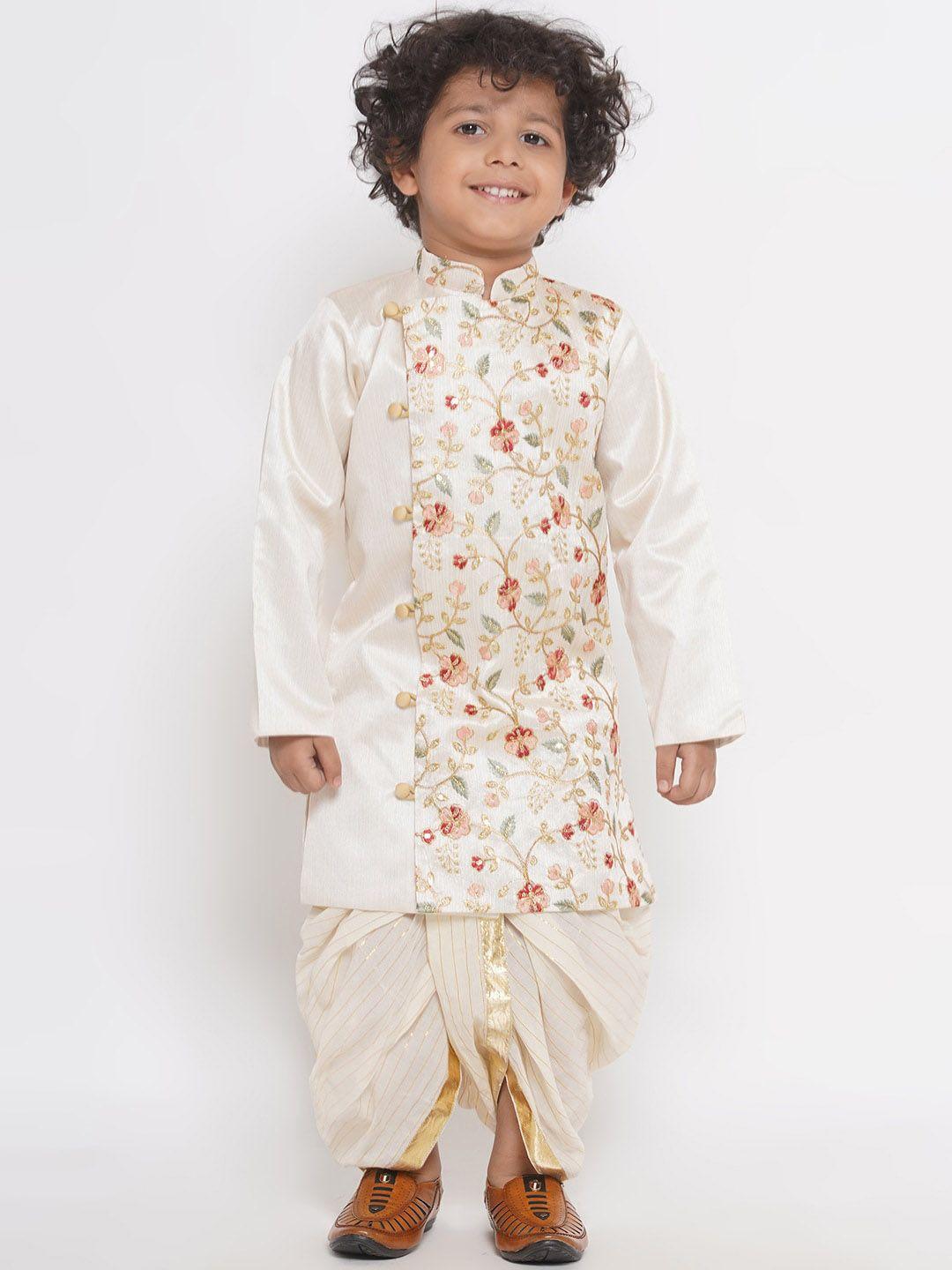 little bansi boys embroidered mandarin collar silk sherwani set