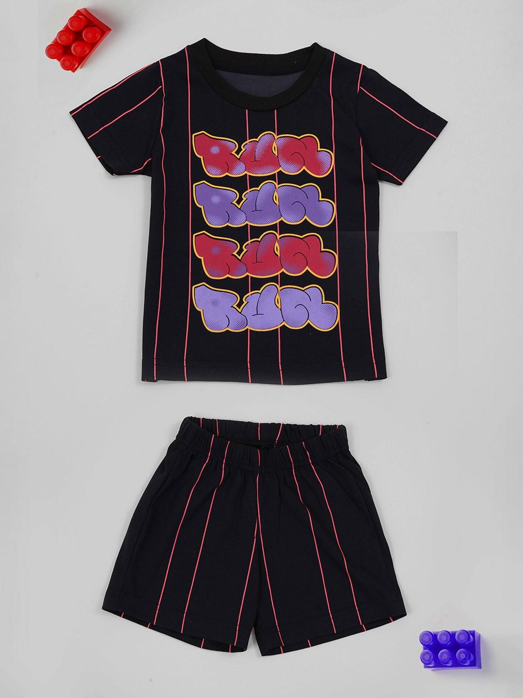 little carrot boys black & purple striped t-shirt with shorts