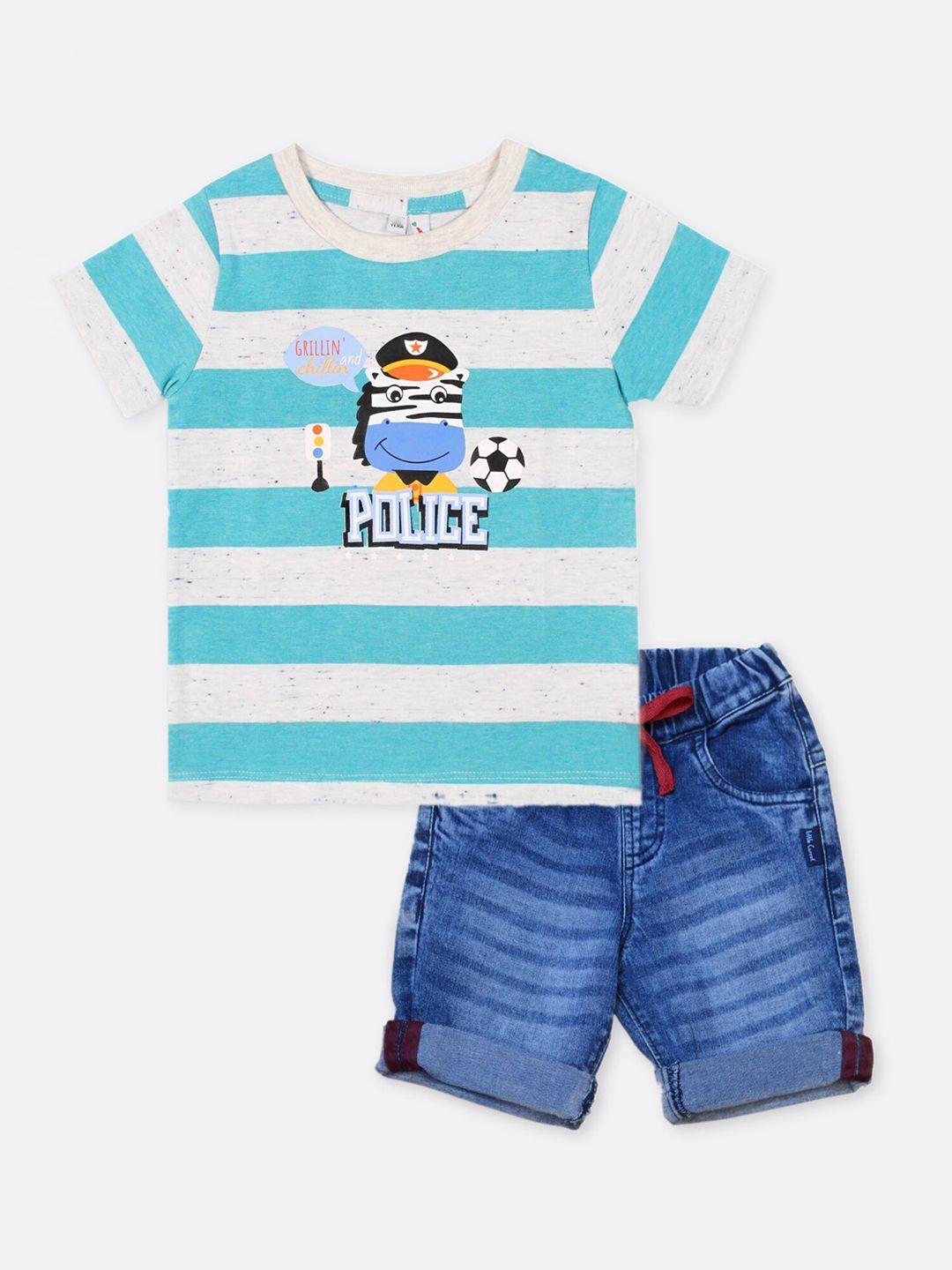 little carrot boys blue & white striped pure cotton t-shirt with shorts