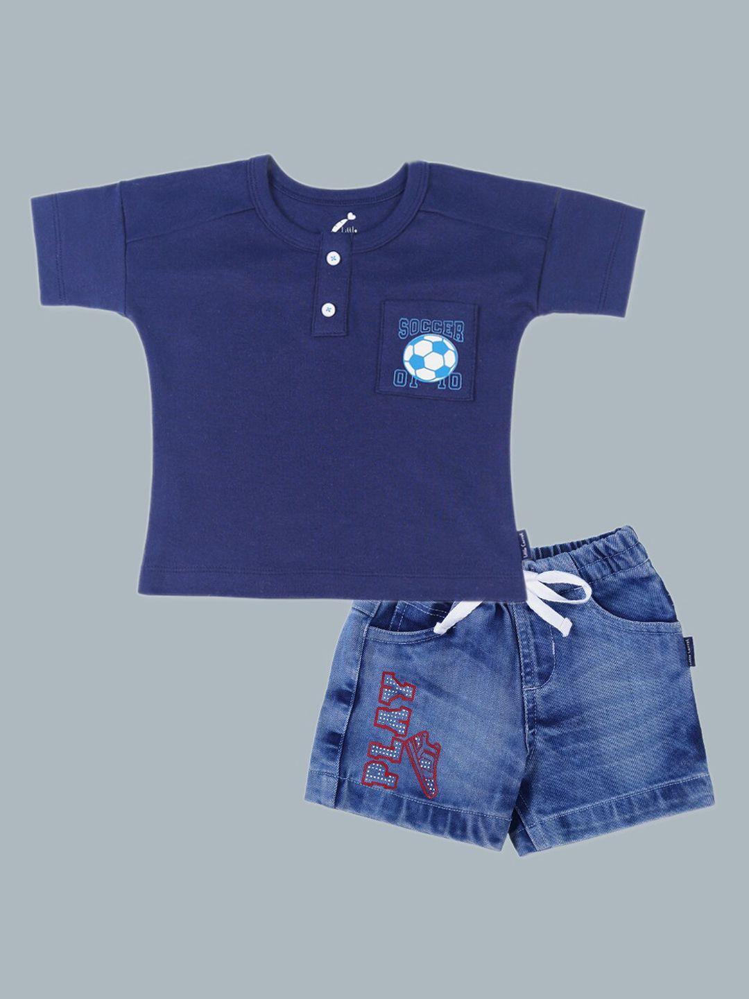 little carrot boys blue solid t-shirt with denim shorts
