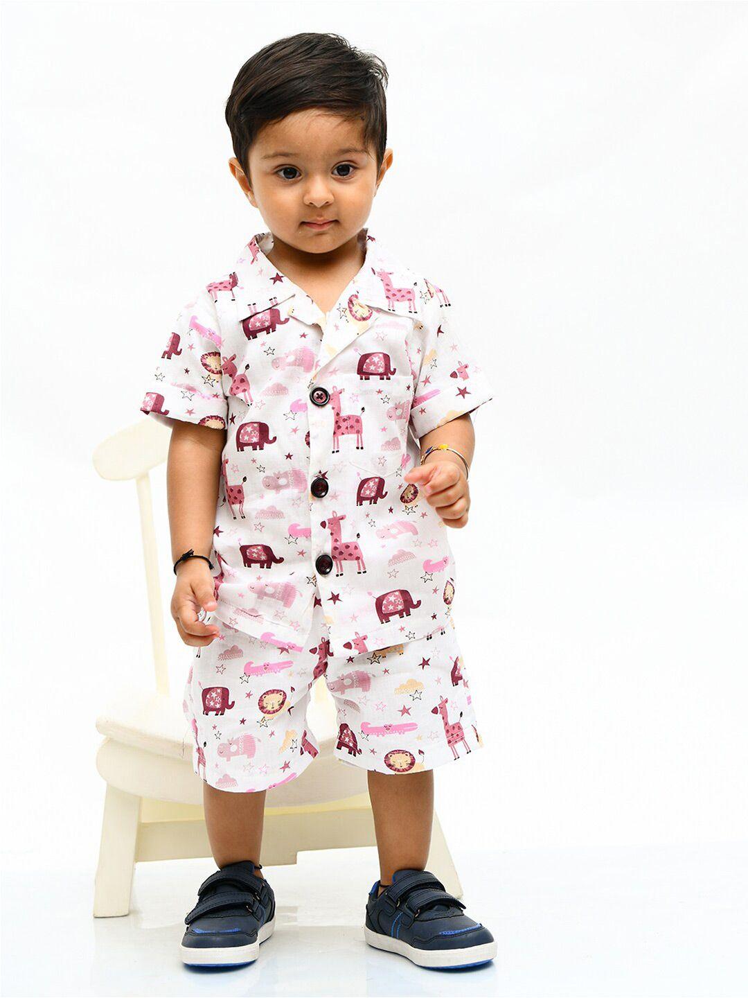 little carrot boys maroon & white printed shirt with shorts
