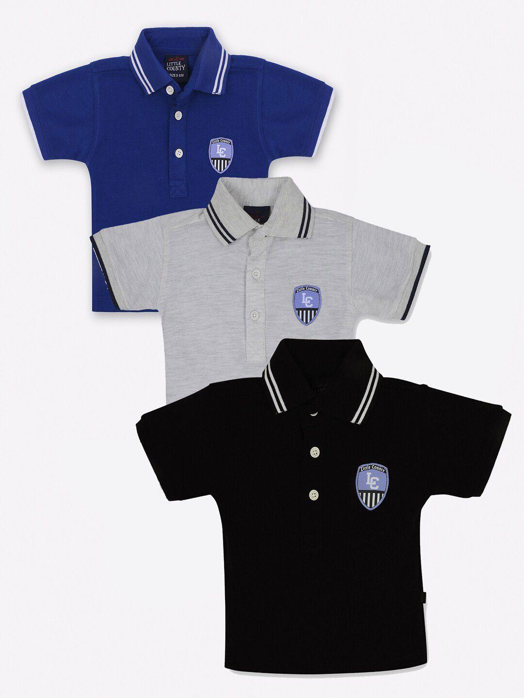 little county boys black & blue pack of 3 polo collar t-shirt
