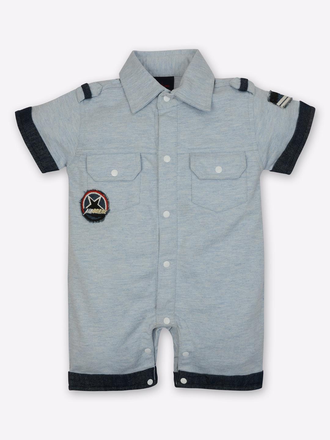 little county infant boys blue solid cotton rompers