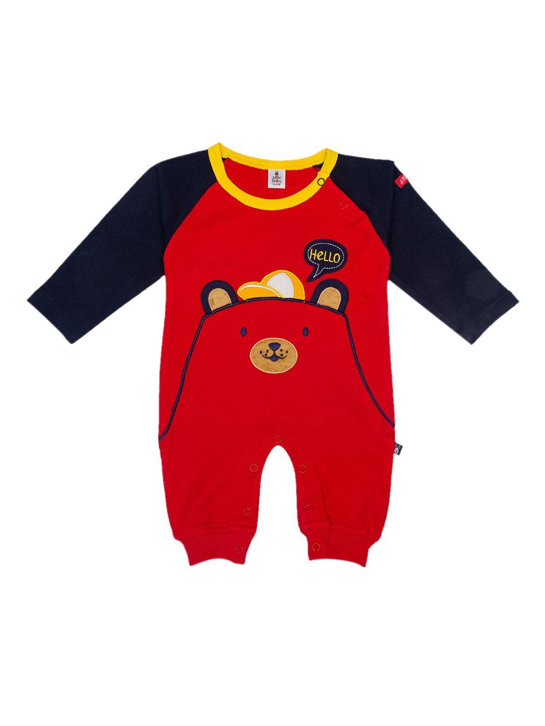 little folks infant kids red & navy blue printed cotton rompers