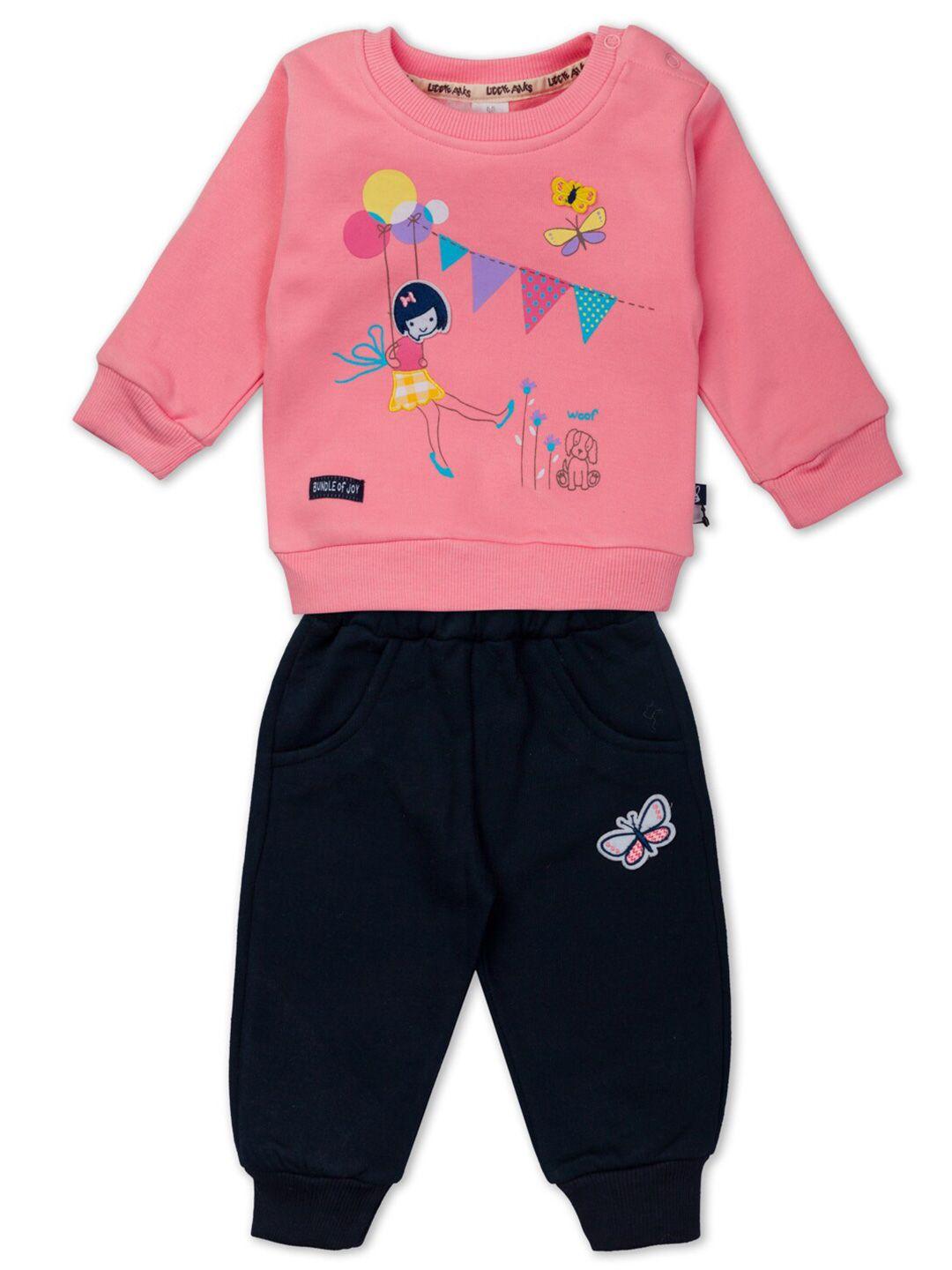 little folks kids pink & black printed t-shirt with trousers