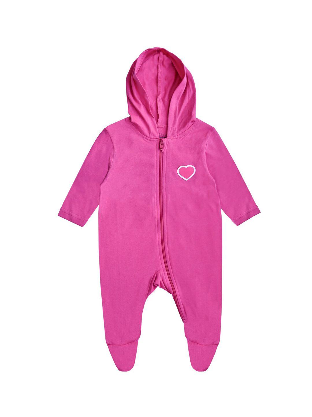 little heaven kids-girls pink solid hooded cotton rompers