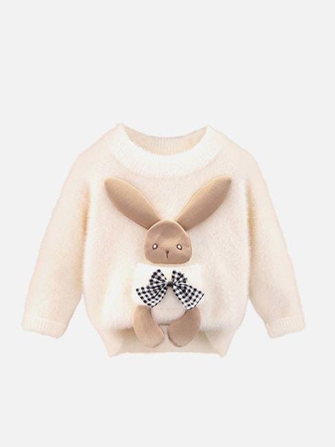 little surprise box 3d bunny beige applique full sleeves sweater