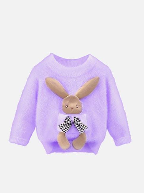 little surprise box 3d bunny purple applique full sleeves sweater