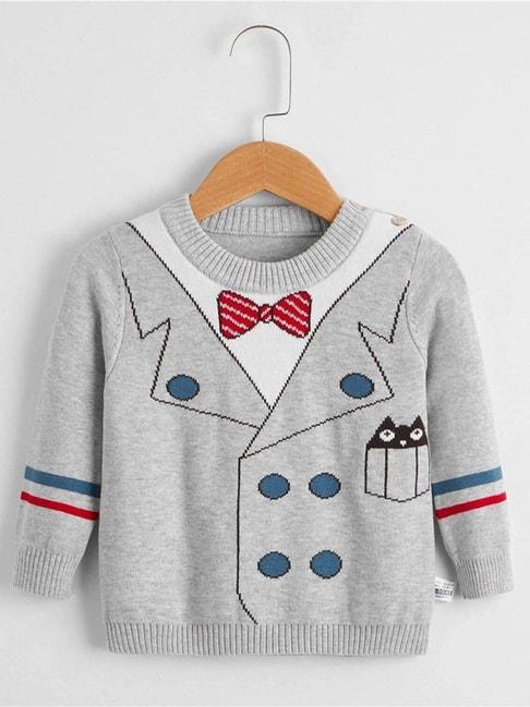 little surprise box grey printed full sleeves sweater
