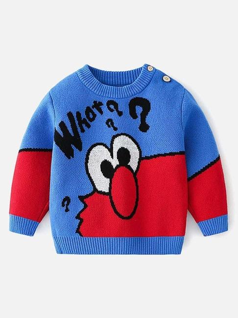 little surprise box kids blue & red printed full sleeves sweater