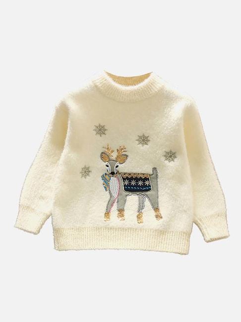 little surprise box kids cream embroidered full sleeves sweater