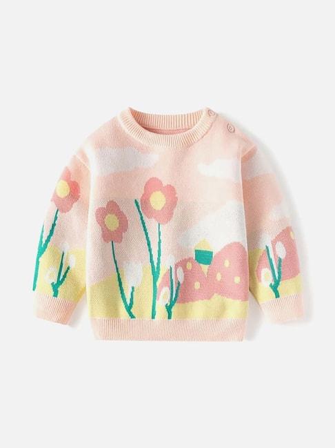 little surprise box kids peach floral print full sleeves sweater