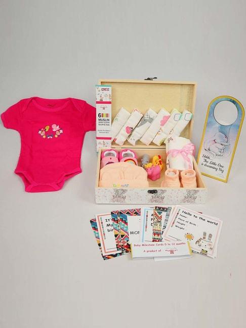 little surprise box kids pink cotton printed full sleeves gift set