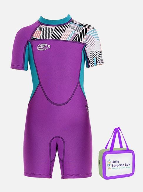 little surprise box kids purple printed swimsuit with swim bag