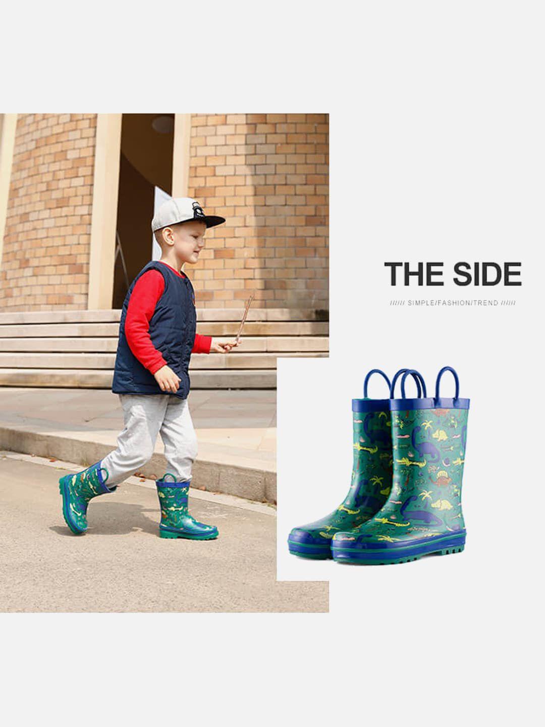 little surprise box llp kids green printed non-slip rain boots