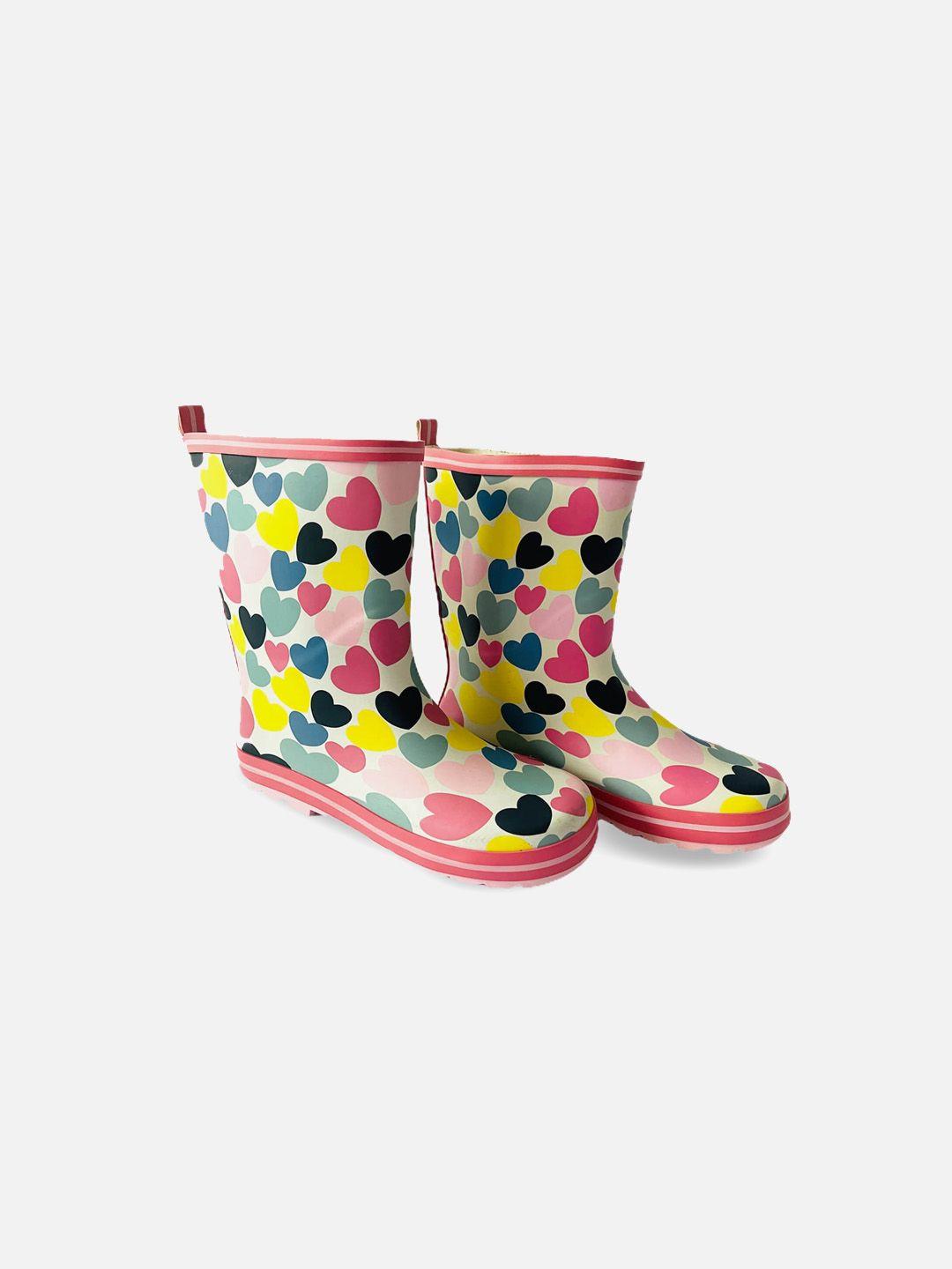 little surprise box llp kids multi heart print mid-top anti-skid gum rain boots