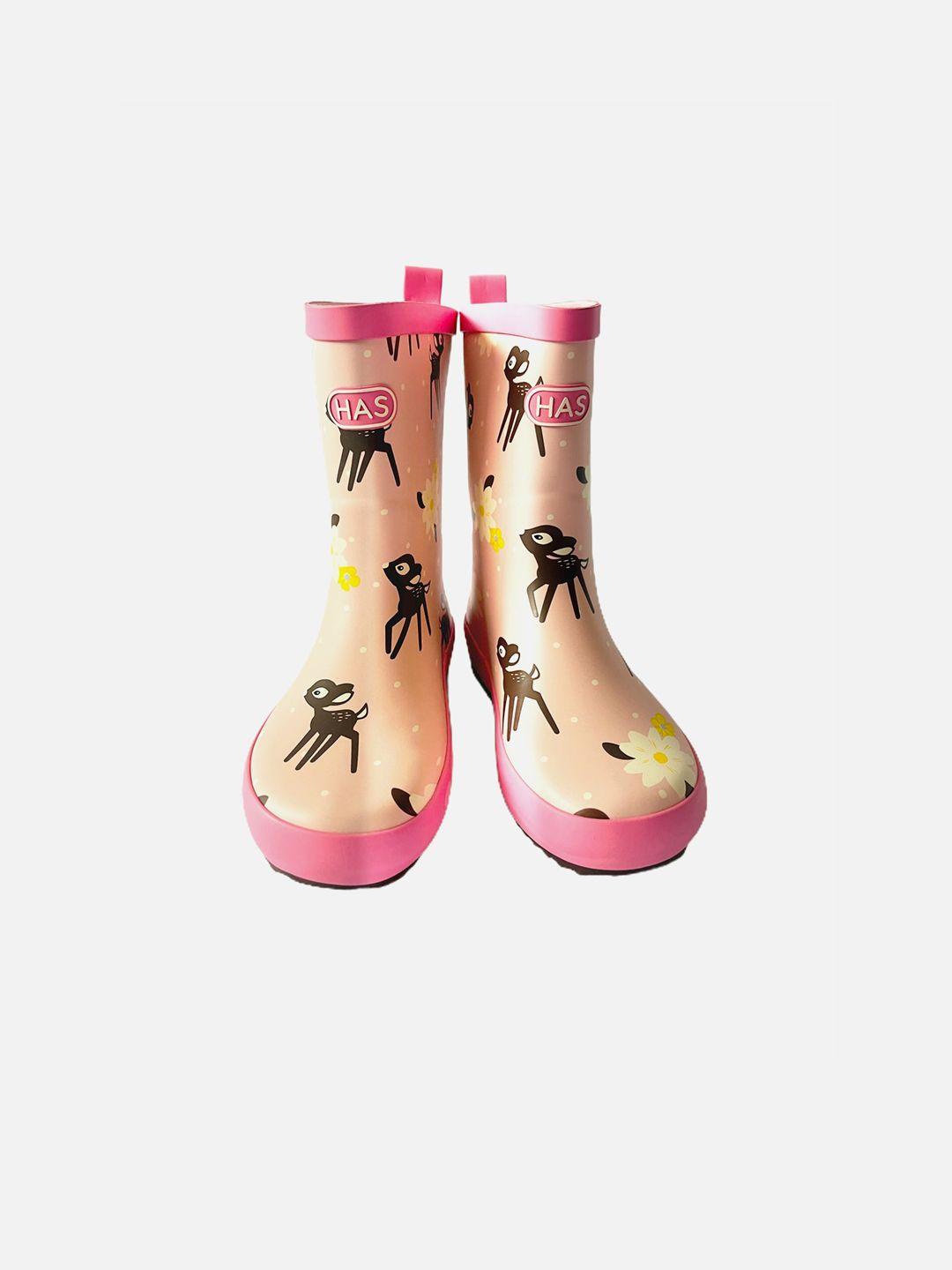 little surprise box llp kids peach colored printed gumboots