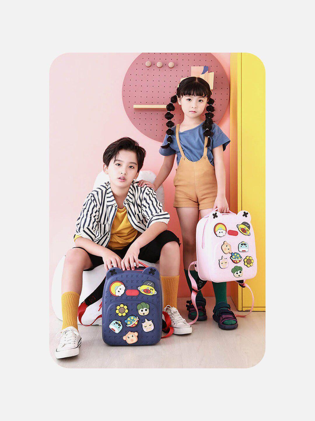 little surprise box llp unisex kids pink & white applique movable trinkets backpack