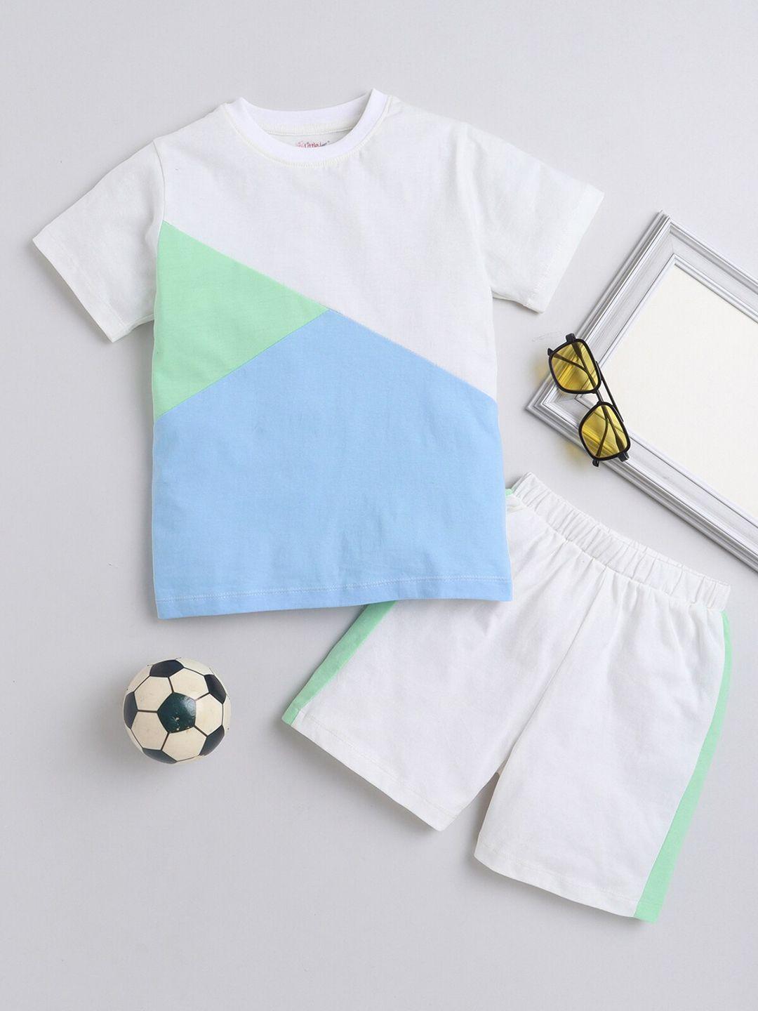 little angels boys colourblocked pure cotton t-shirt with shorts co-ords