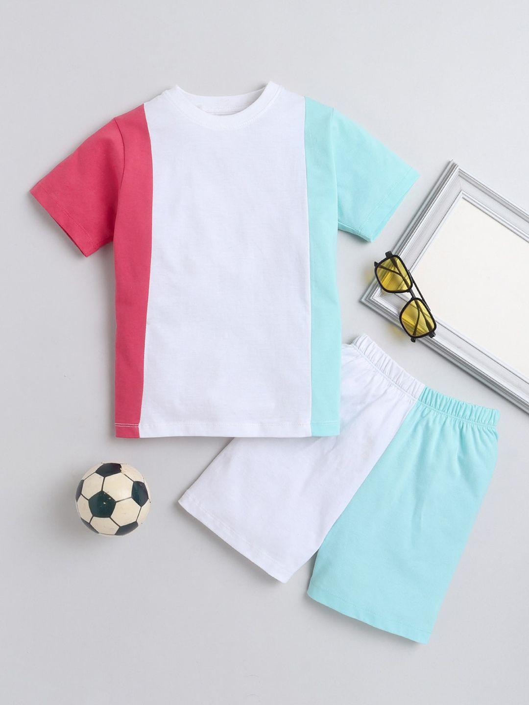 little angels boys colourblocked pure cotton t-shirt with shorts