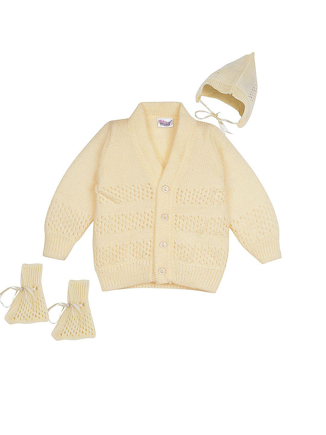 little angels boys cream-coloured cardigan with cap and socks