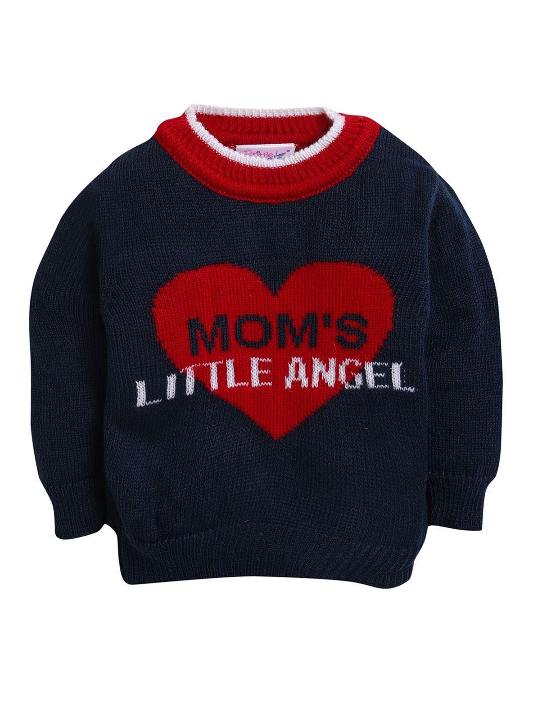 little angels boys navy blue & red typography pullover