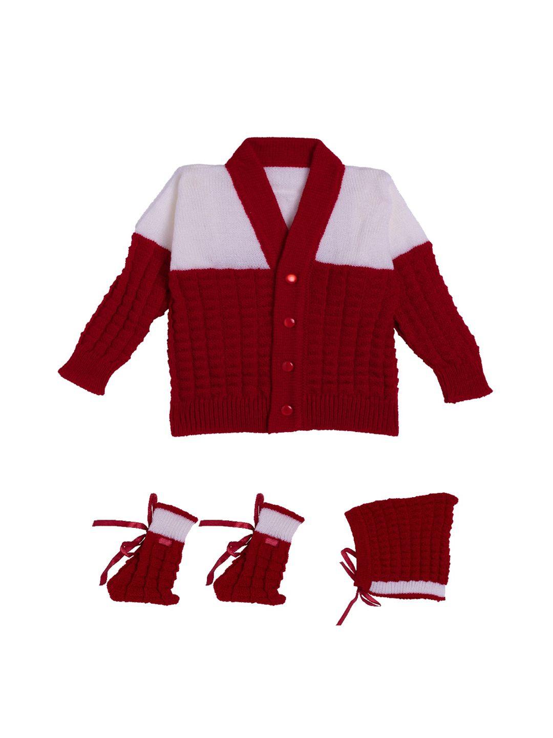 little angels infant kids red & white colourblocked acrylic cardigan sweater set