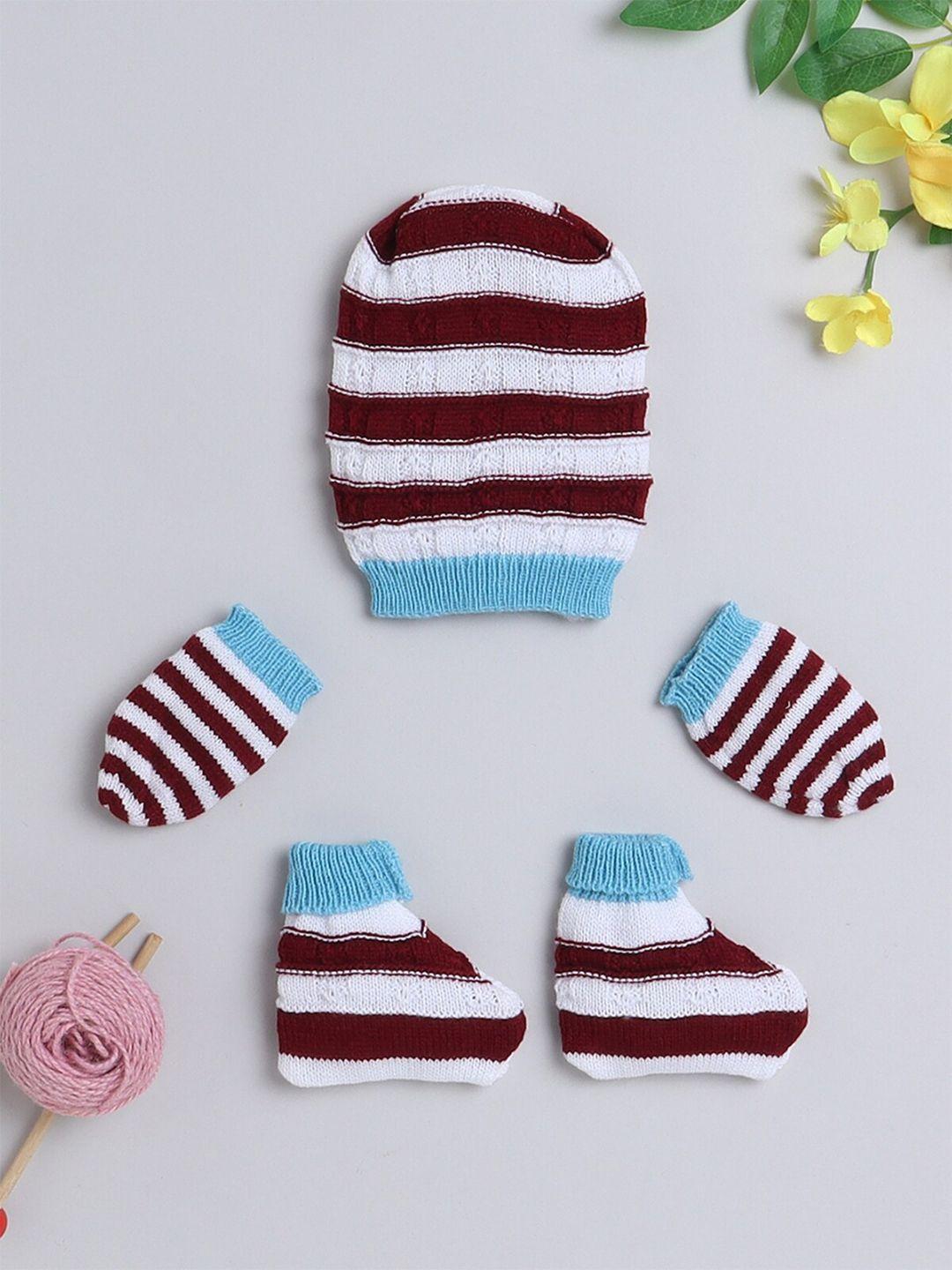 little angels infant kids striped acrylic beanie with mittens & socks