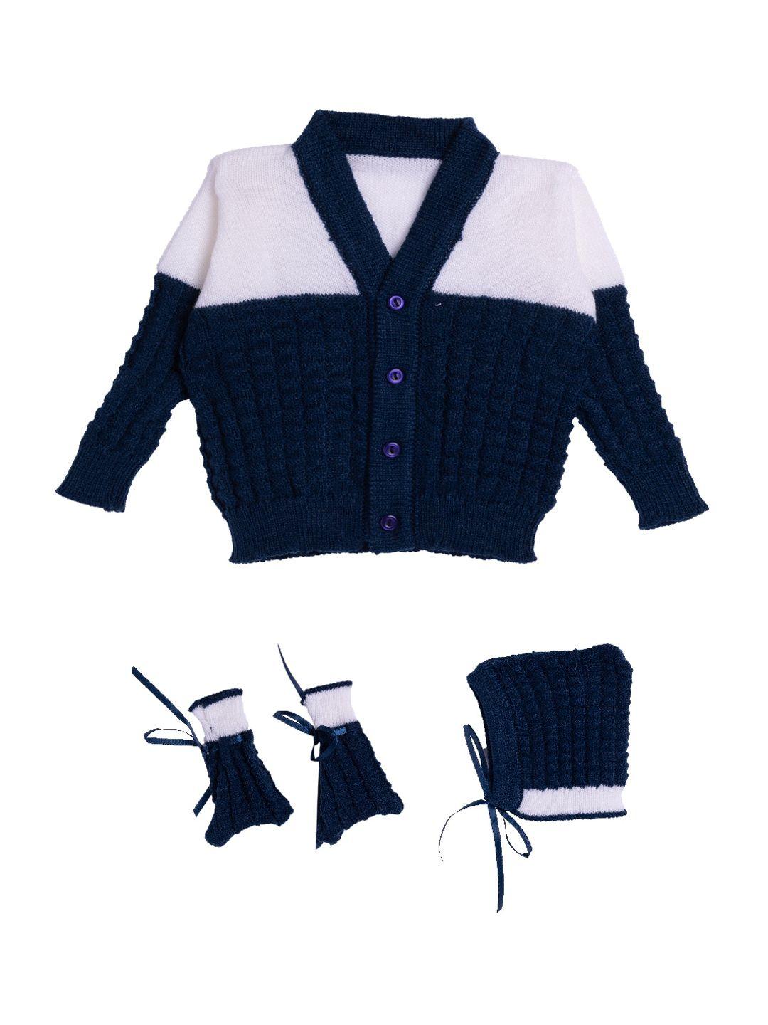 little angels infants navy-blue & white acrlic cardigan sweater set