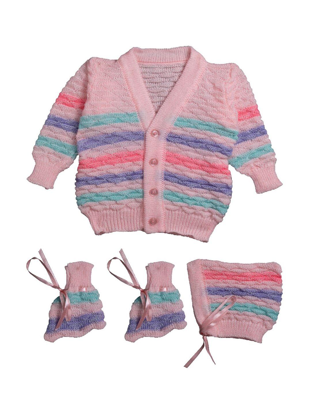 little angels infants pink striped cardigan sweater & booties