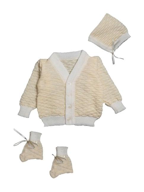 little angels kids cream & white textured pattern full sleeves sweater set