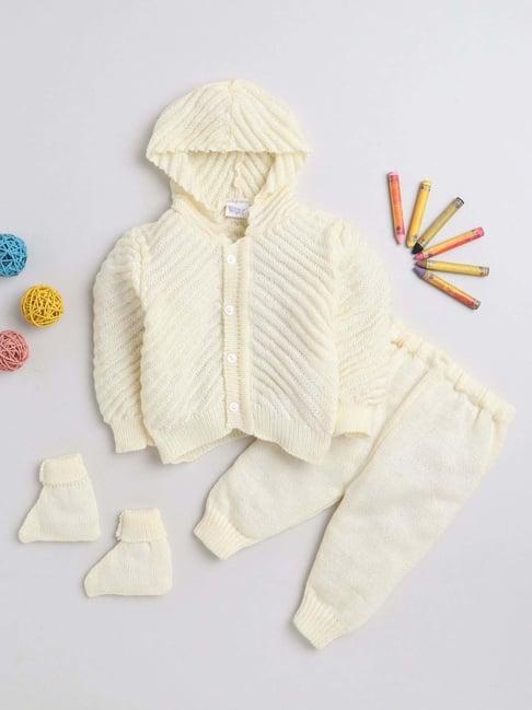 little angels kids cream textured pattern full sleeves sweater set