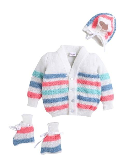 little angels kids pink & blue striped full sleeves sweater set