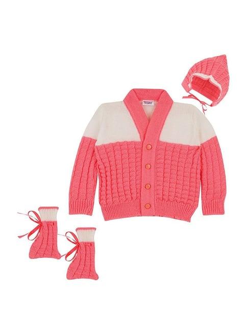 little angels kids pink & white textured pattern full sleeves sweater set