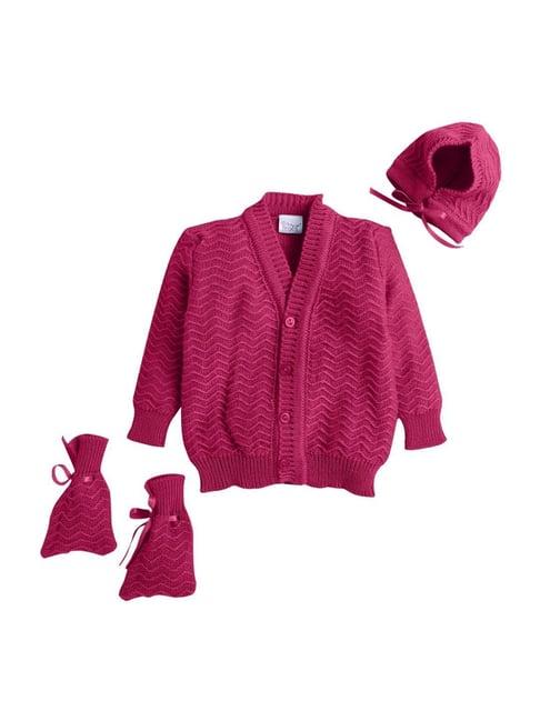 little angels kids pink textured pattern full sleeves sweater set