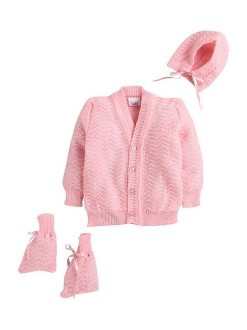 little angels kids pink textured pattern full sleeves sweater set