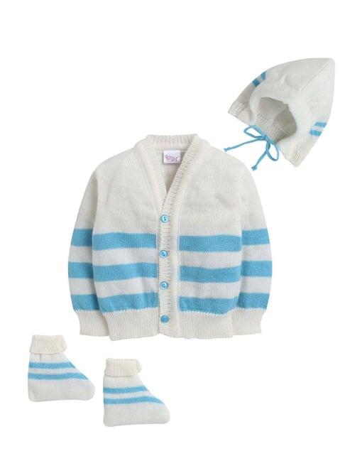 little angels kids white & blue striped full sleeves sweater set