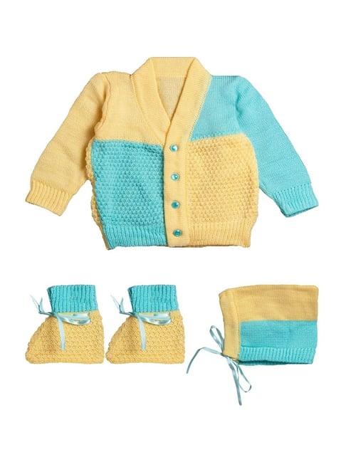 little angels kids yellow & green textured pattern full sleeves sweater set