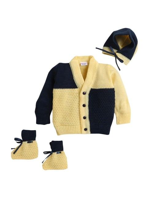 little angels kids yellow & navy textured pattern full sleeves sweater set