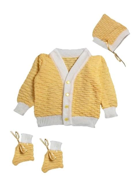 little angels kids yellow & white textured pattern full sleeves sweater set
