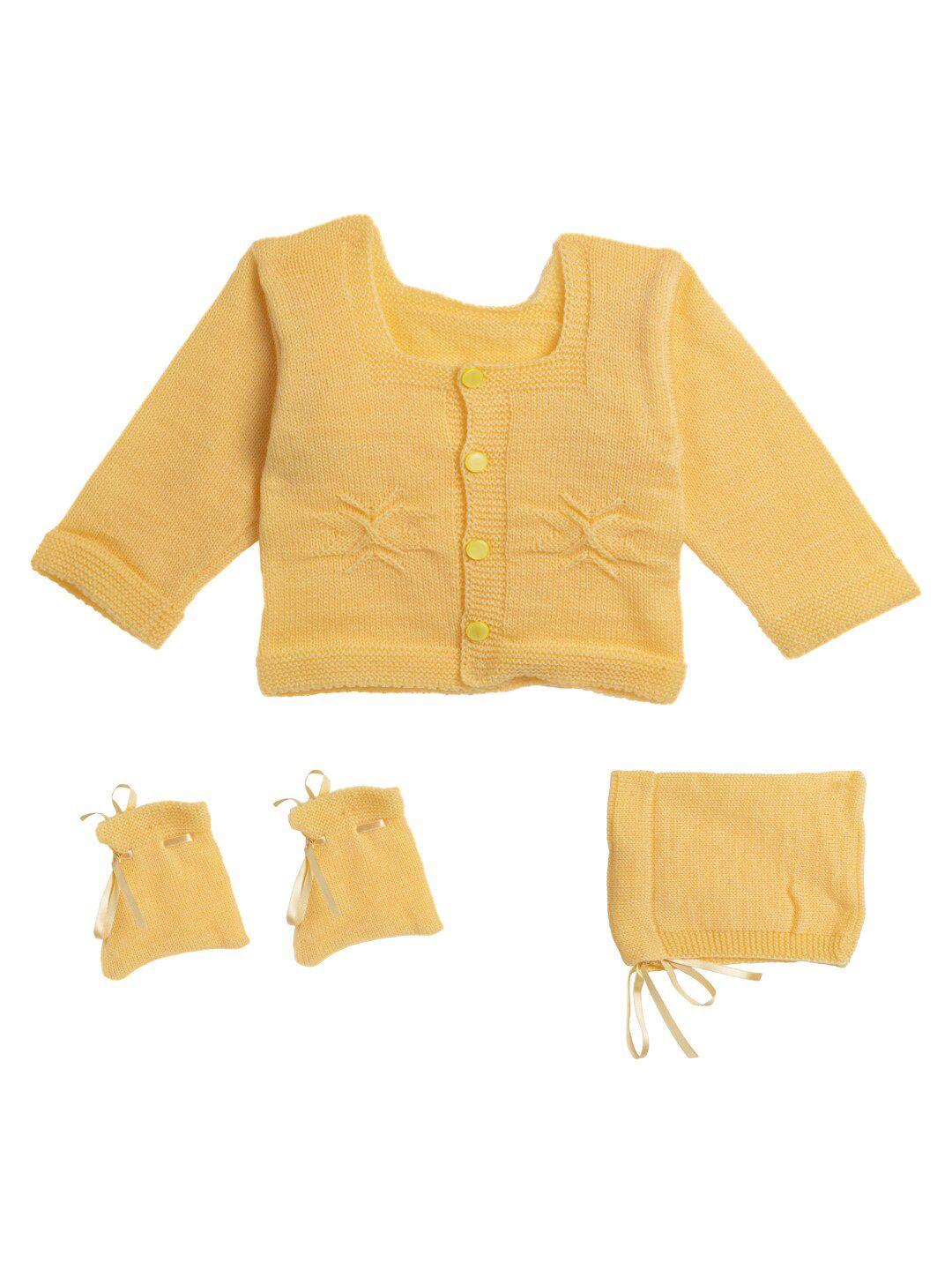 little angels kids yellow front-open sweater with matching cap & pair of socks