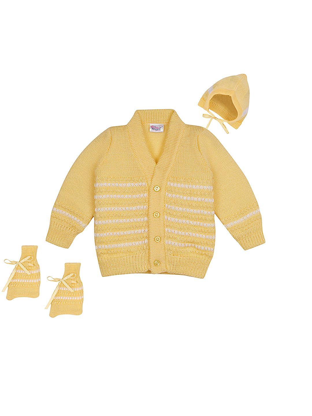 little angels unisex infants yellow self design acrylic sweater set