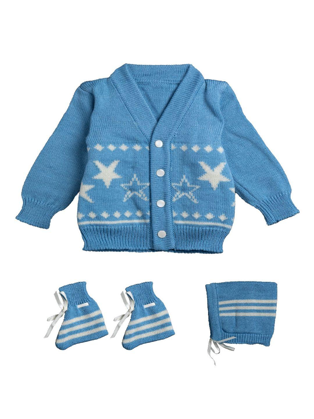 little angels unisex kids blue printed cardigan sweater set