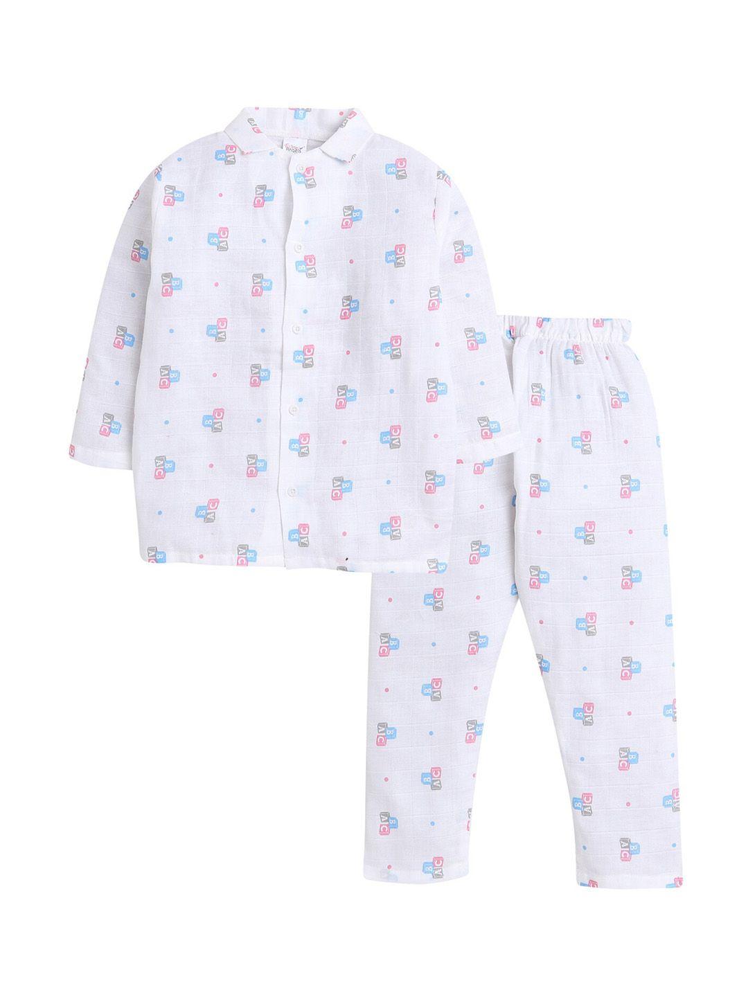 little angels unisex kids conversation printed pure cotton night suit