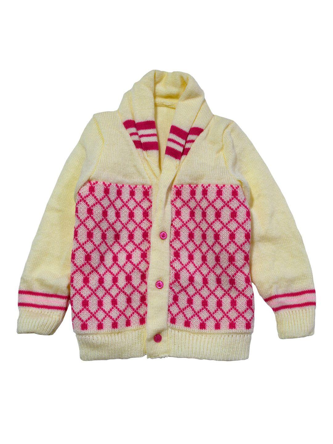 little angels unisex kids cream & pink full sleeves cardigan